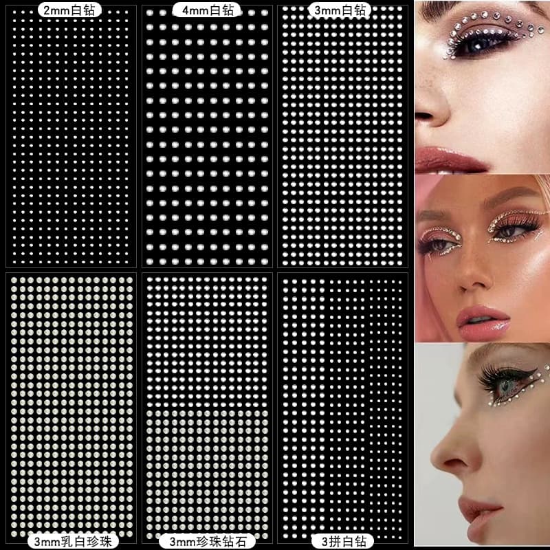 450 Pieces Cross-Border 2/3mm Acrylic Children's Diamond Stickers Pearl Face Stickers Kids Makeup Eye Stickers Nail Rhinestones