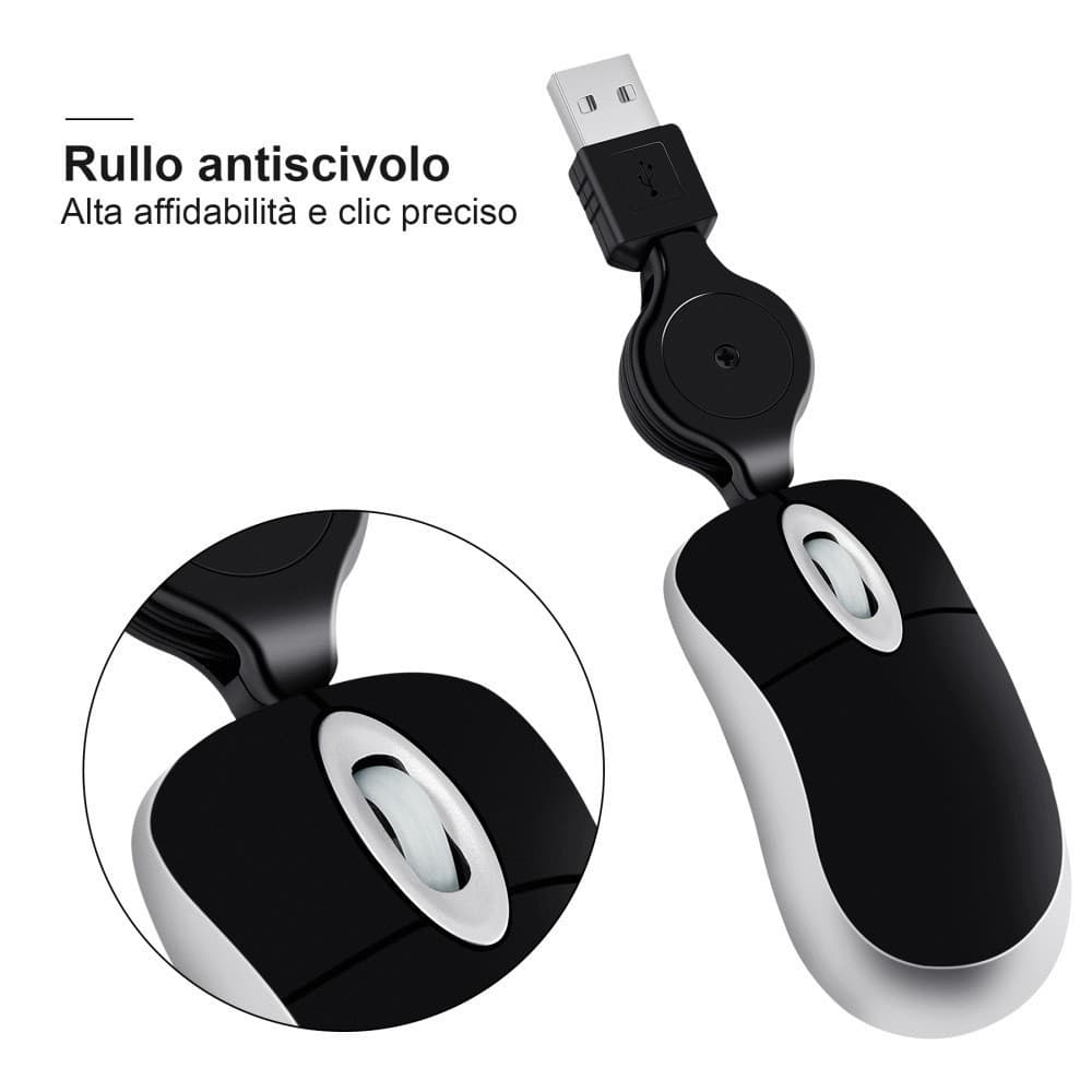 Cross-Border Retractable Cable Mini Wired Mouse, Customizable Colors, Children's Mouse, Portable for Laptops