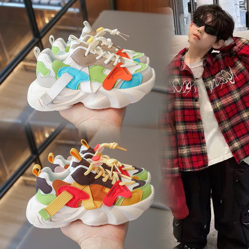 Kids Sports Shoes 2026 Spring Summer New Middle Big Kids Dopamine High Appearance Chunky Sneakers Boys Girls Running Shoes