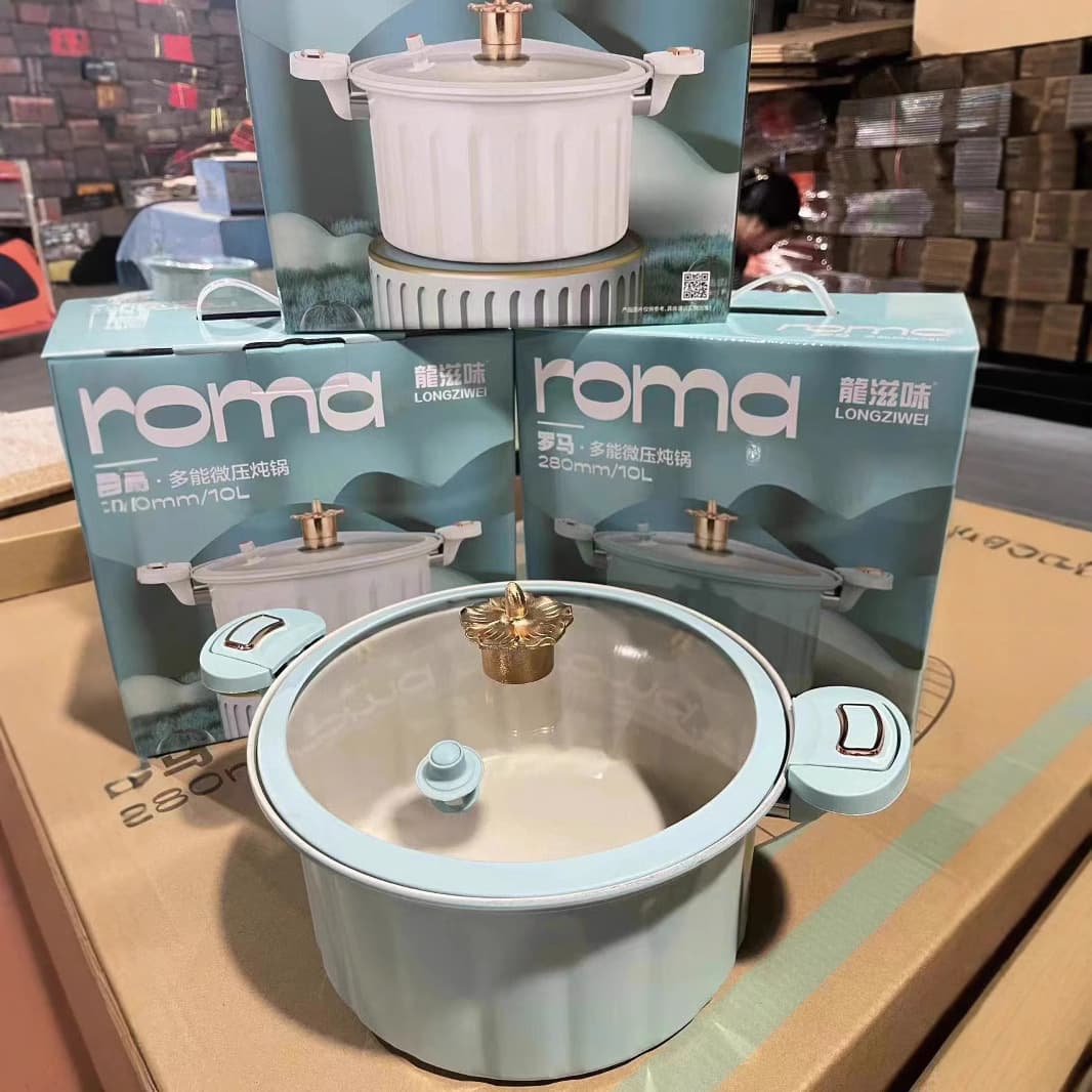 Roman Micro-Pressure Cooking Pot Household Multifunctional Double Ear Soup Pot Steaming Induction Cooker Universal Enamel Non-Stick Pot Gift
