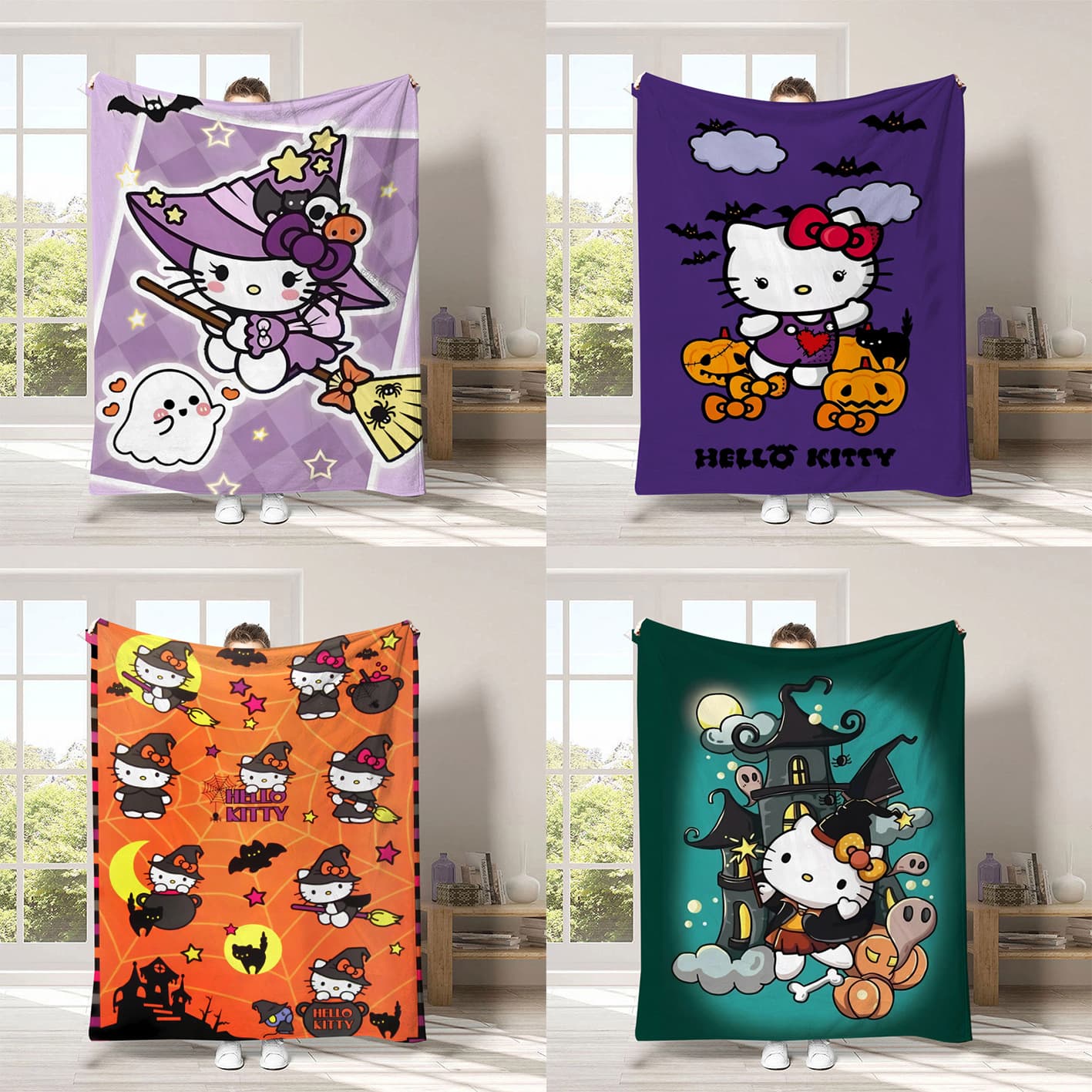 Amazon Hot Selling Sanrio Halloween Series Blanket Cartoon Hello Kitty Plush Sofa Throw
