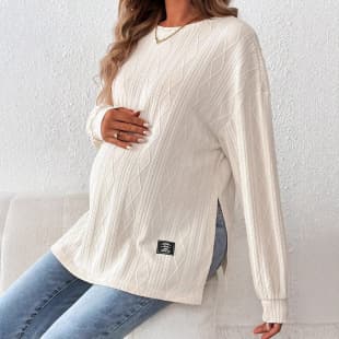 Amazon New Maternity Best-Selling Round Neck Long Sleeve Solid Color Top Casual Comfortable Maternity T-Shirt