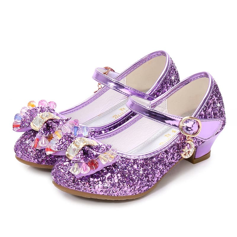 2025 New Style Girls' Princess Leather Shoes, Crystal Soft Sole Children's Frozen Elsa Popular High Heels