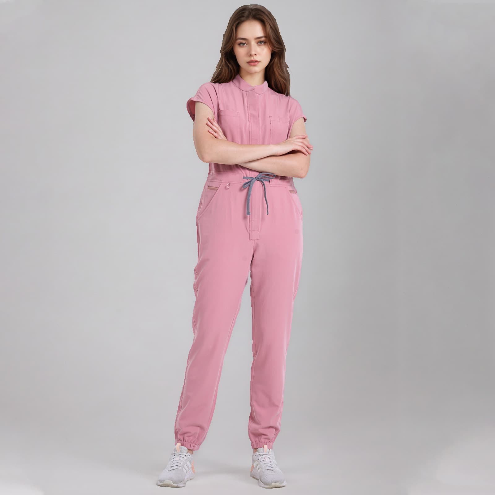New Integrated High-End Medical Scrub Suit with Stand Collar, Batwing Sleeves, and Zipper for Doctors, Nurses, and Caregivers