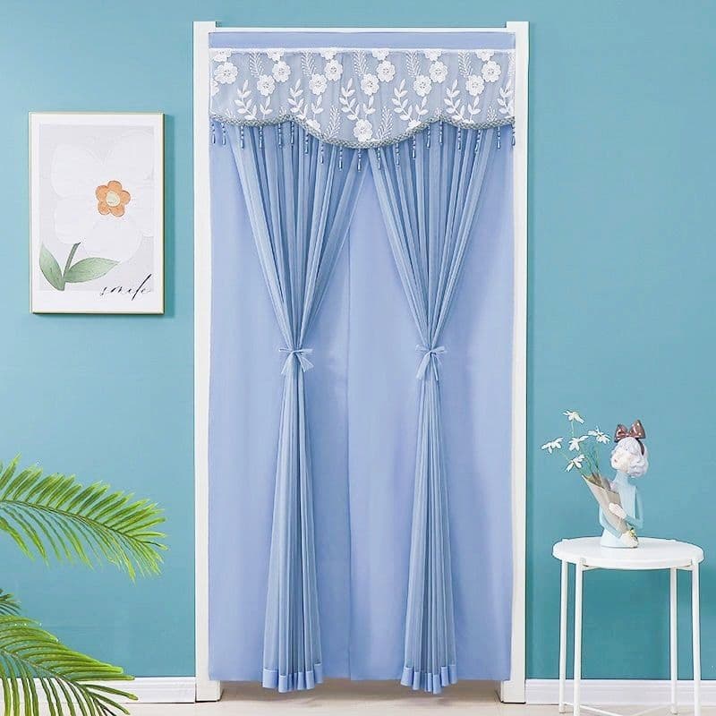 New Style Home Curtain, Punch-Free, Four-Season Double-Layer Lace Mosquito-Proof Opaque Mesh Curtain for Bedroom Kitchen Partition Privacy Hanging Curtain