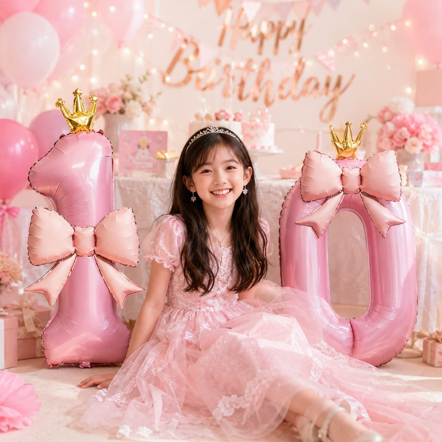 40-inch Large Pink Crown Aluminum Film Number Balloon for Kids' Birthday Party Photo Decoration
