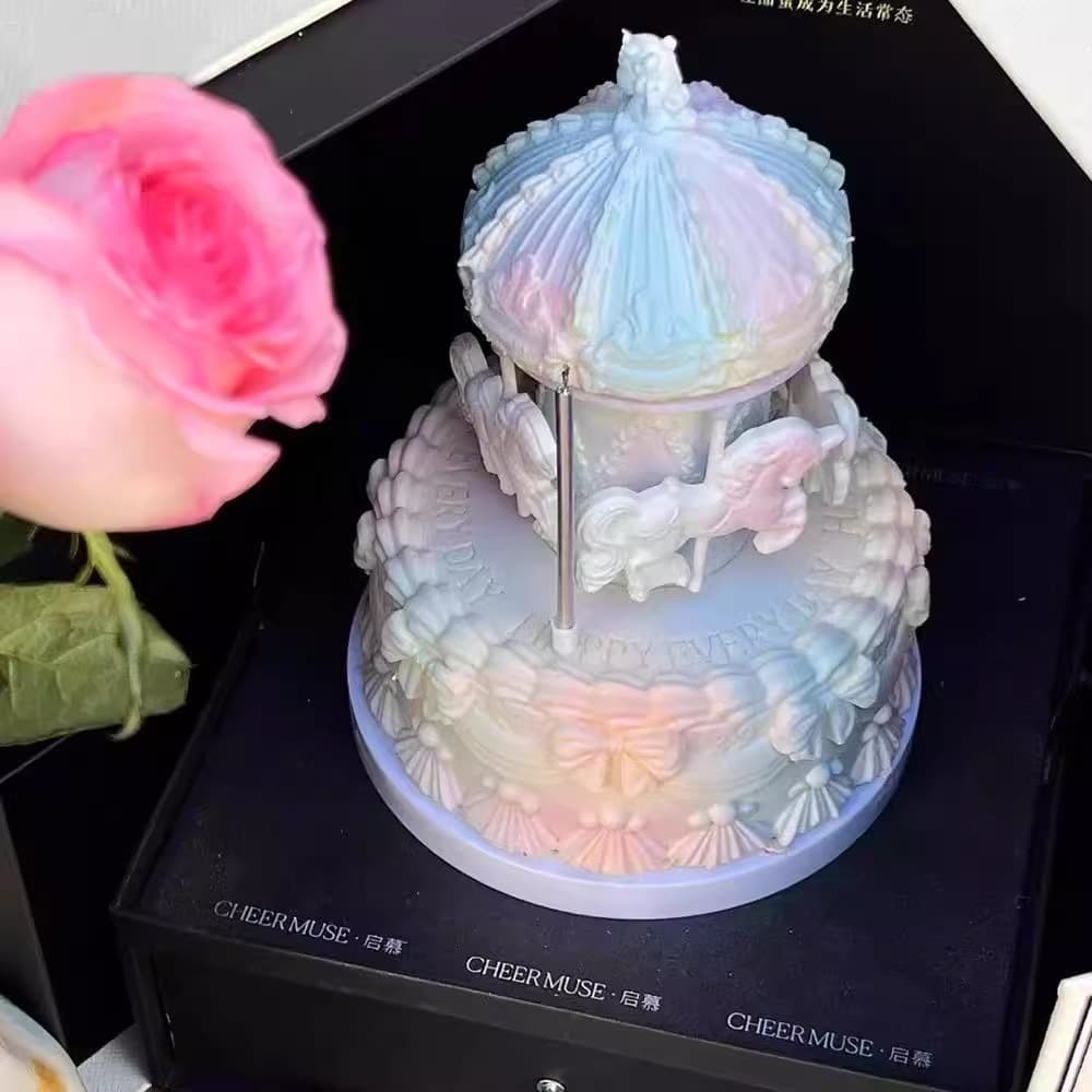 Internet celebrity ins Korean style retro baking wedding girls suspended automatic carousel cake turntable double layer