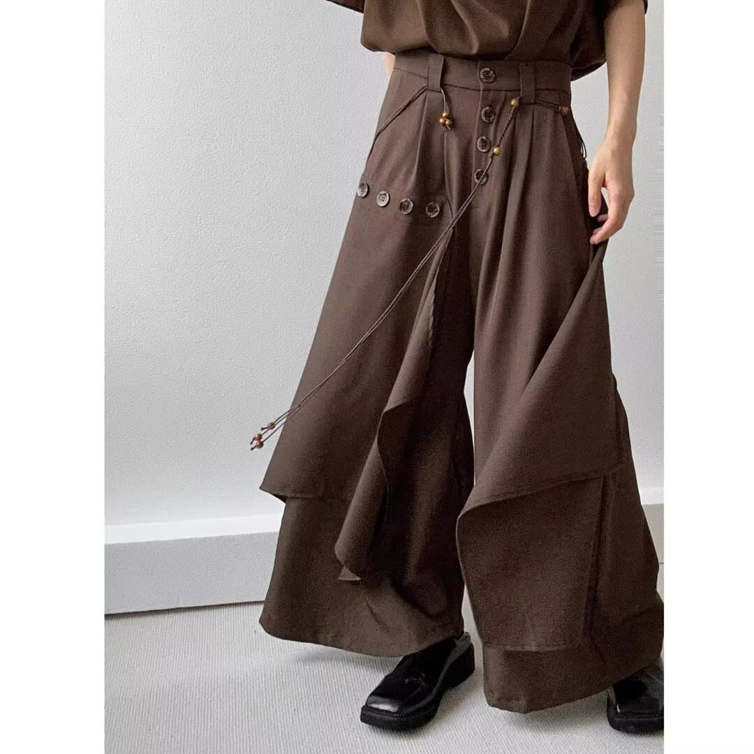 New Chinese-style culottes for men, retro high-end culottes, niche design, Yamamoto Yohji style culottes, drapey wide-leg pants