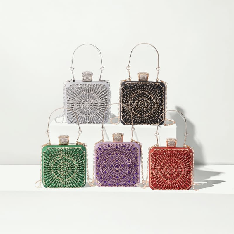 Clutch Bag: Niche Diamond-Studded Evening Bag, Wedding Party Full Diamond Qipao, Handheld Small Square Box, Banquet Women's Bag