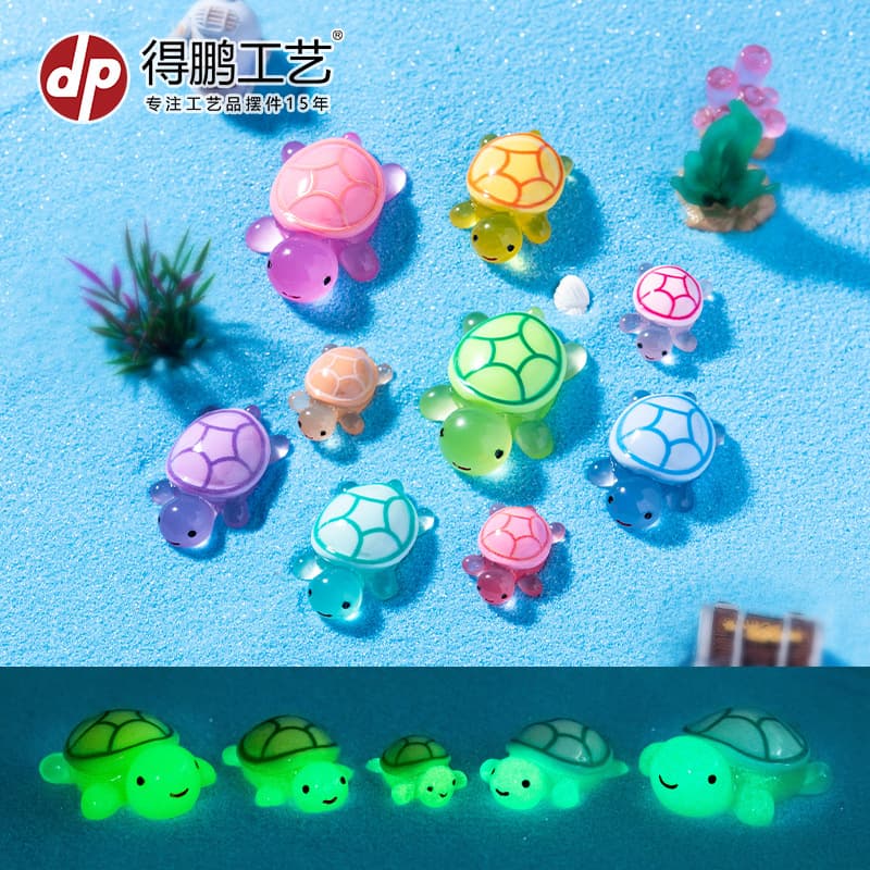 TikTok Viral Glow-in-the-Dark Mini Turtle Micro Landscape Creative DIY Decoration Accessories Resin Small Figurine