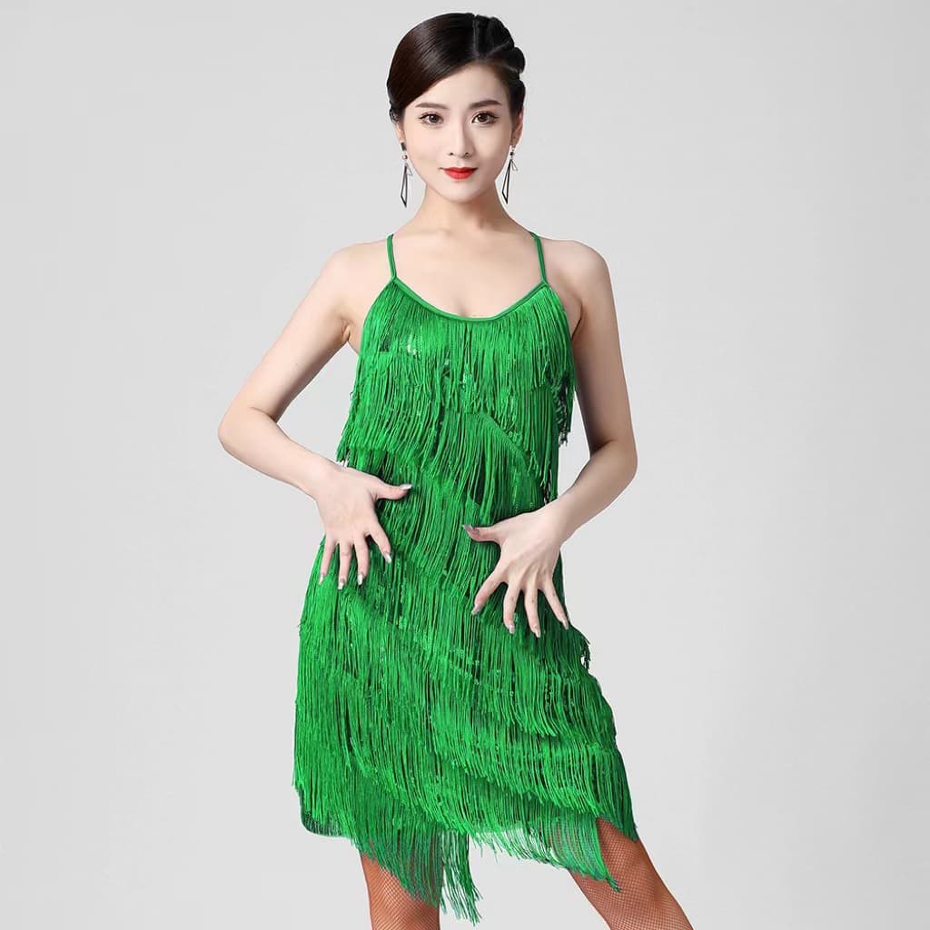 Latin Dance Party Dress Sequin V-Neck Dress Dance Costume Stage Performance Competition Flowing