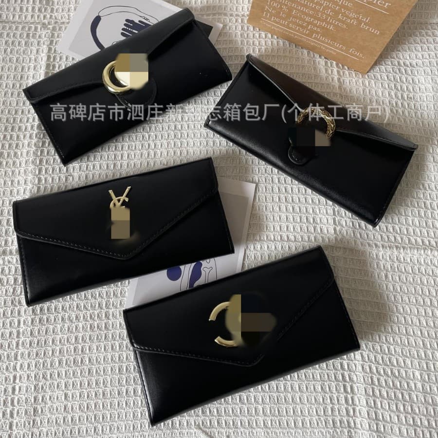 GG Brand High-Quality Tri-Fold Long Wallet YSL Style Luxury Multi-Card Holder Clutch Bag for Women