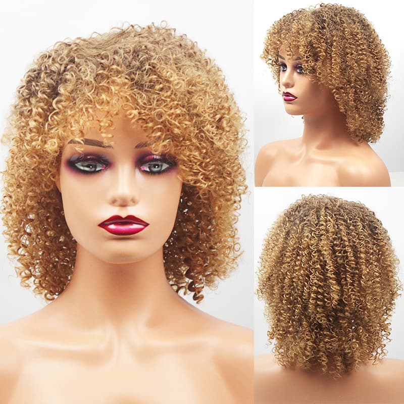 European and American Women's Wig Gradient Color African Short Curly Hair Small Curly Voluminous Style High-Temperature Synthetic Fiber Wig Cap