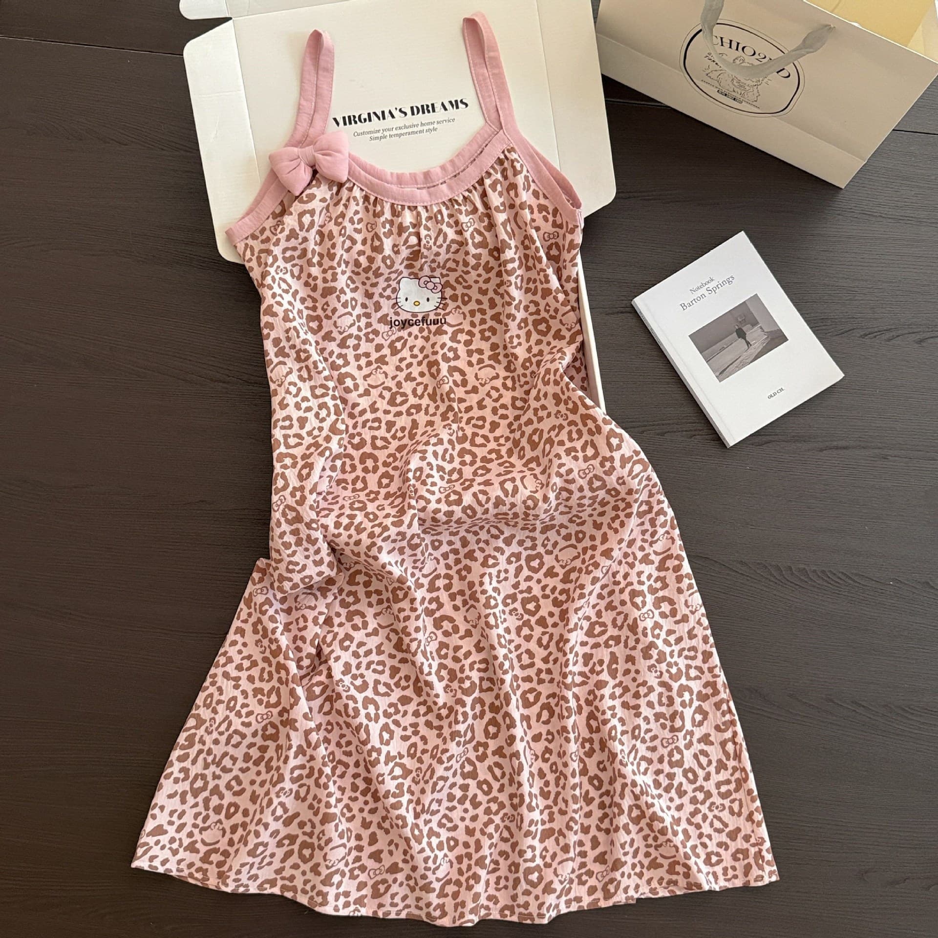 Factory Source Summer New HelloKitty Pink Leopard Cloud Cotton Sleep Dress Women Camisole Homewear