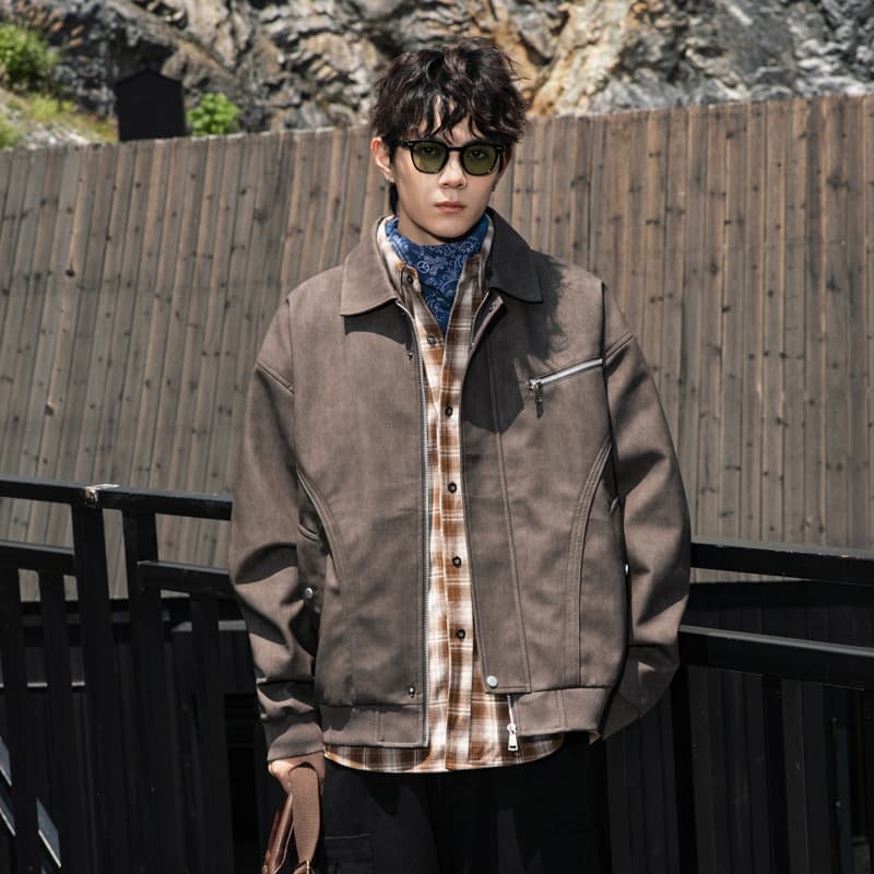 2025 Autumn New Style Retro Maillard PU Leather Jacket Water-Repellent Leather Coat Fashion Casual Top