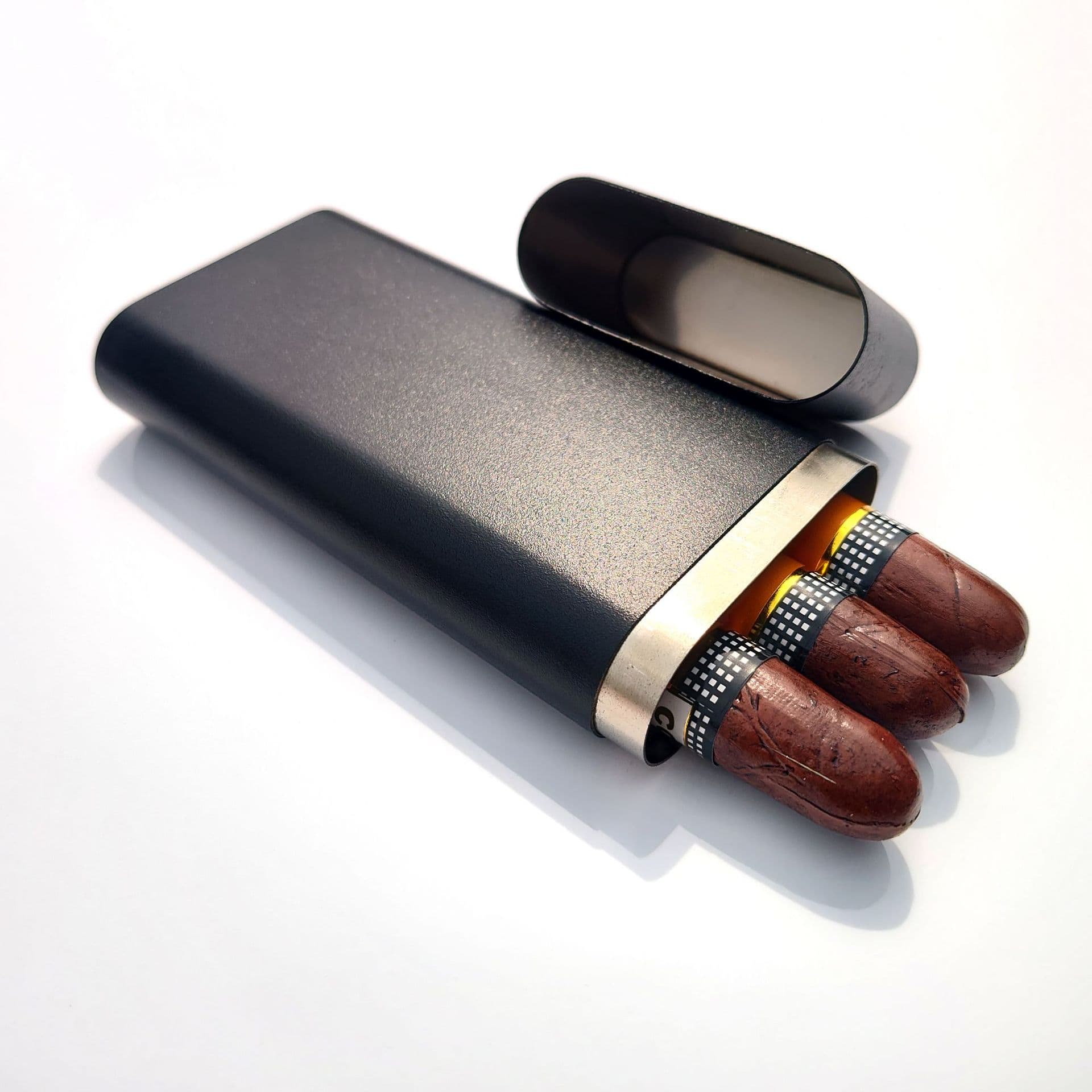 [Nianyi] 304 Stainless Steel Thickened Triple Cigarette Box with Brushed Cigar Tube Matte Black Portable Cigar Protector
