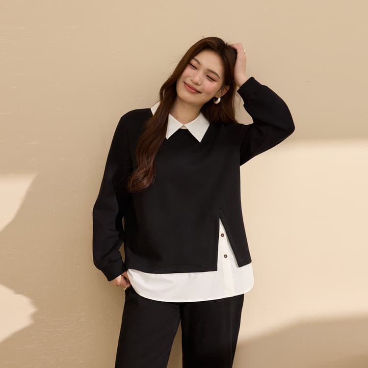 【Designer-Style Faux Two-Piece T-Shirt】Slim & Stylish Plus Size Women's Fashionable Color-Blocked Top for Curvy Women, Autumn 2025 New Arrival