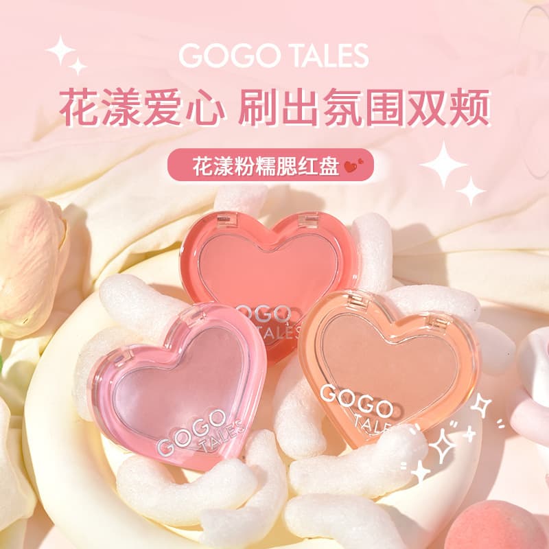 gogotales Flower Pink Powder Blush, Expanding and Contracting Blush Palette, Heart-Shaped Blush GT627