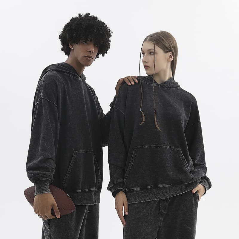 Cross-border Supply 350g Washed Distressed Hoodie Streetwear Vintage Washed Oversized Drop Shoulder Terry Cloth Hoodie