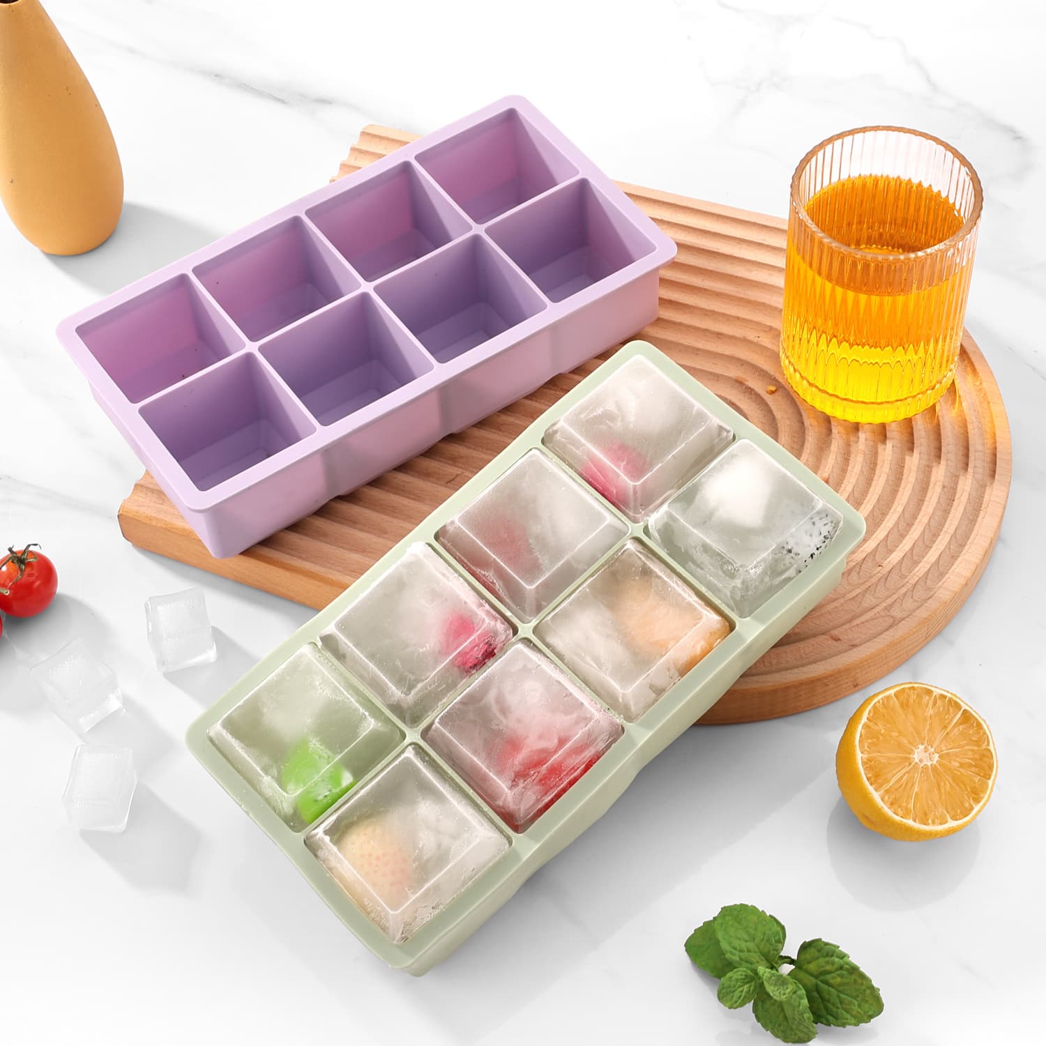 Large ice cube mold 8-grid silicone ice tray large large block ice box square ice cube household food-grade ice cube artifact