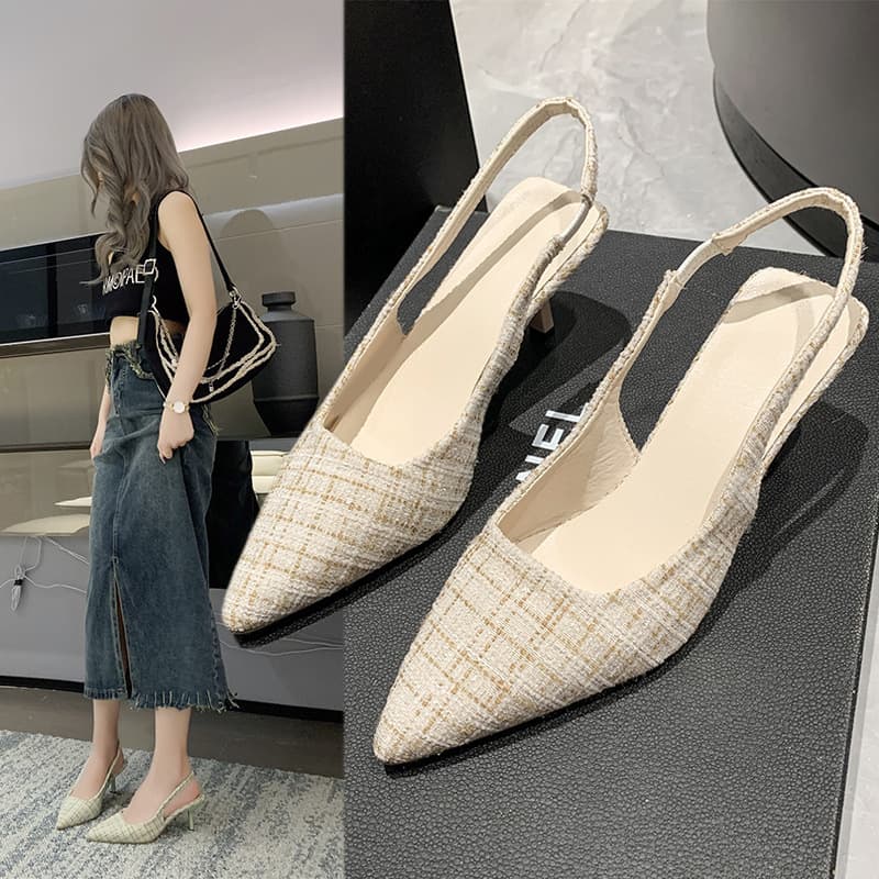 French Chic High-Heel Closed-Toe Sandals for Women 2023 New Summer Slim Heel Pointed-Toe Slip-On Shoes Wholesale Drop Shipping