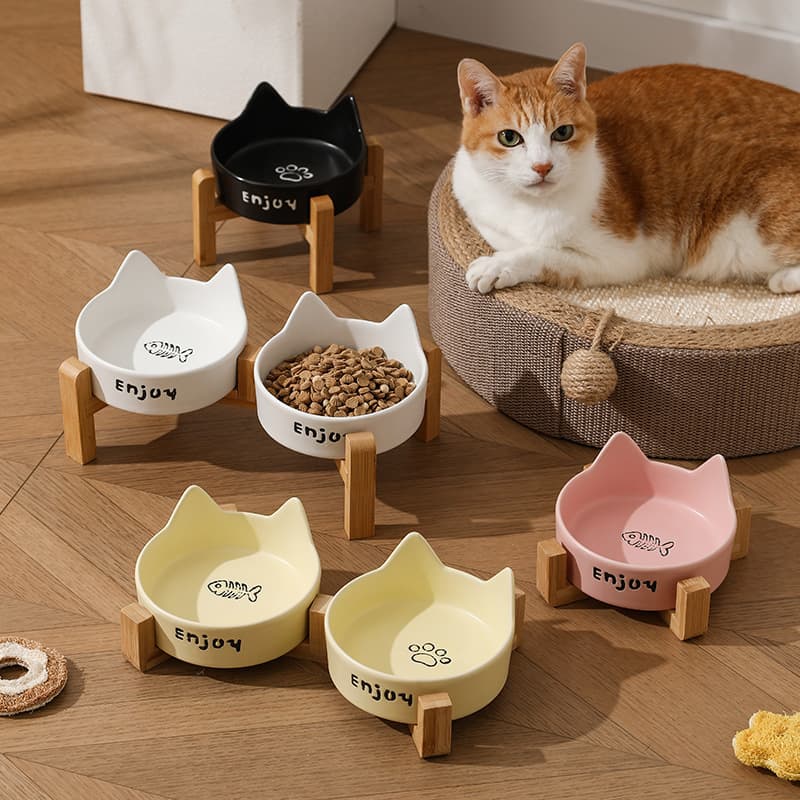 Cat bowl ceramic cat food bowl pet bowl drinking water bowl food bowl integrated cat rice bowl dog bowl is not easy to tip over