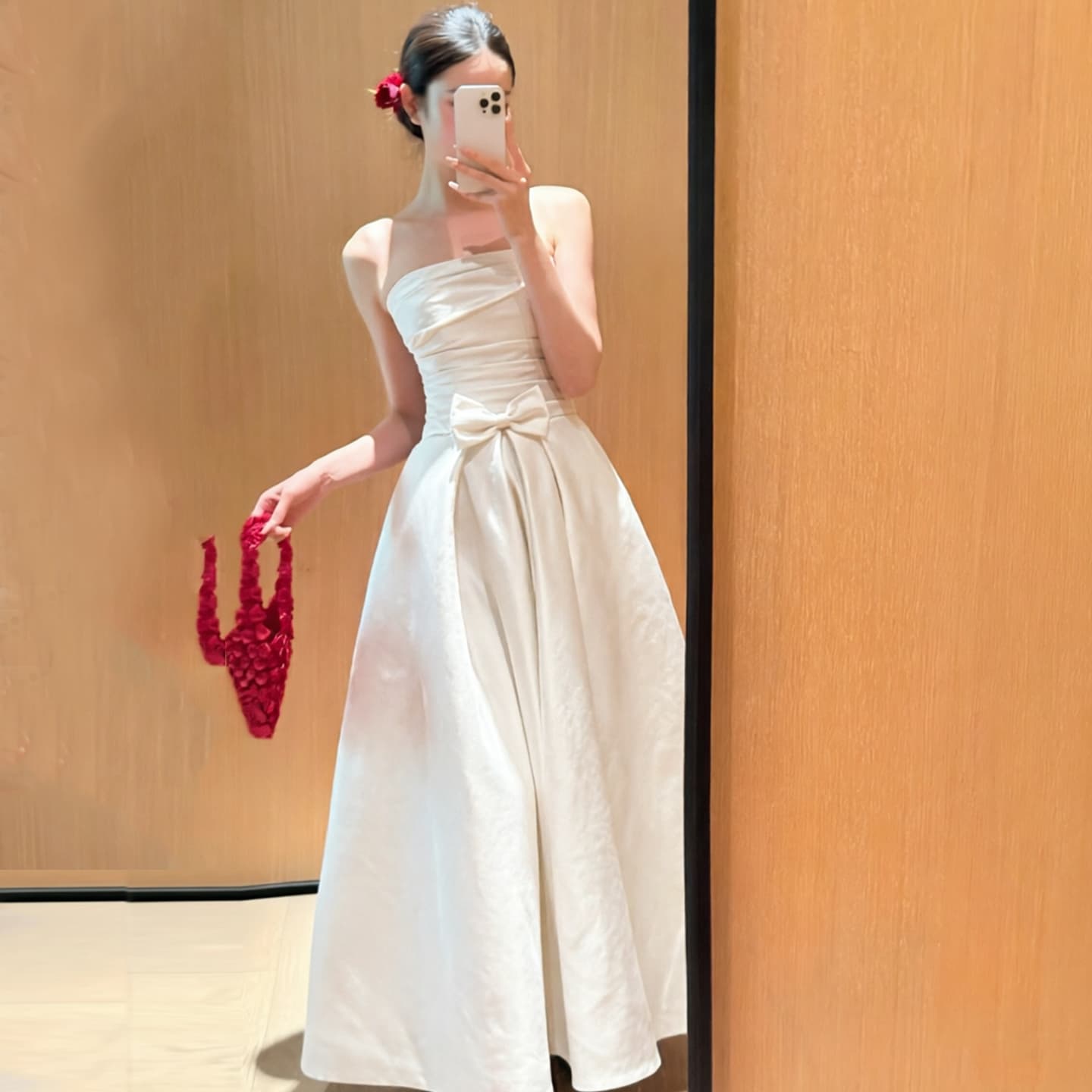 French tube top light wedding dress for brides simple satin floor-length wedding dress for getting certificate engagement white dress for little people