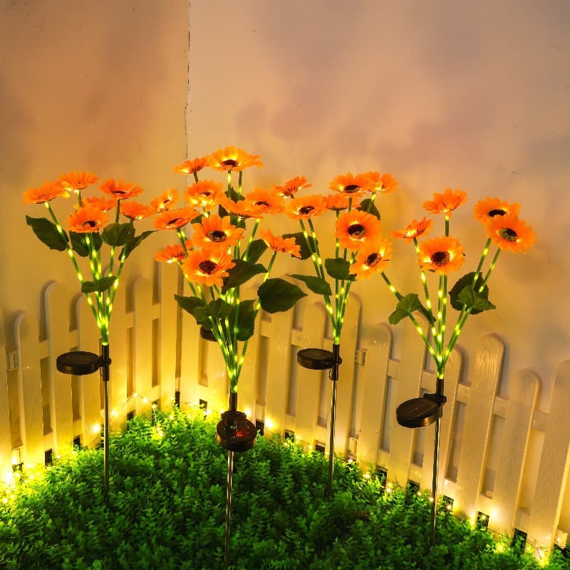 Cross-border In-Stock Solar 6-Head Sunflower Ground Stake LED Outdoor Garden Decorative Light Artificial Flower Courtyard Lighting