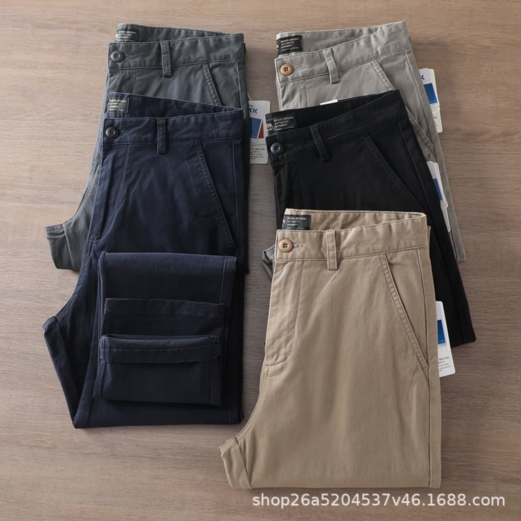 Spring Thin Chino Casual Pants Men's American Style Retro Micro Elastic Twill Khachi Micro Cone Small Straight Long Pants Men's