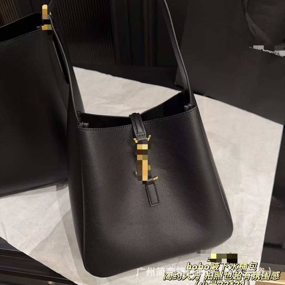 New Genuine Leather Bucket Bag for Women, Premium Single-Shoulder Underarm Bag, Light Luxury Fashion Versatile Tote Bag, Pure Black Women's Handbag