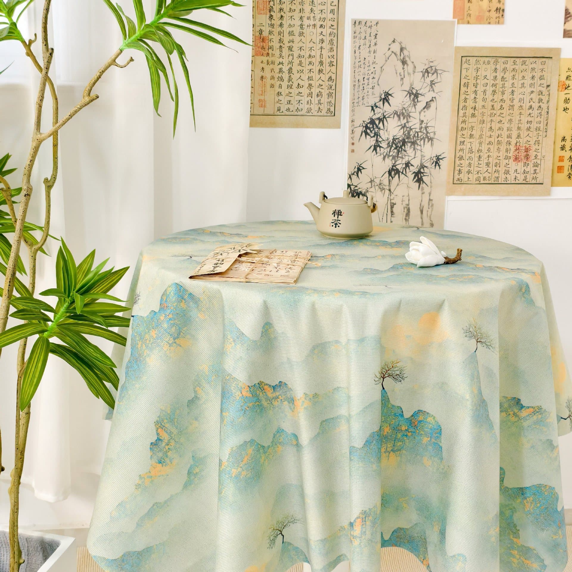 New Chinese style national style tablecloth ink style ink bamboo ceremony tea room layout background kindergarten school coffee table mat classical