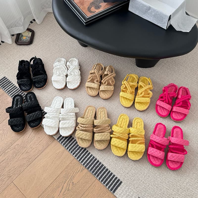 In-Stock High-End Thick-Soled Slippers with Small Fragrant Cord and Straw Rope