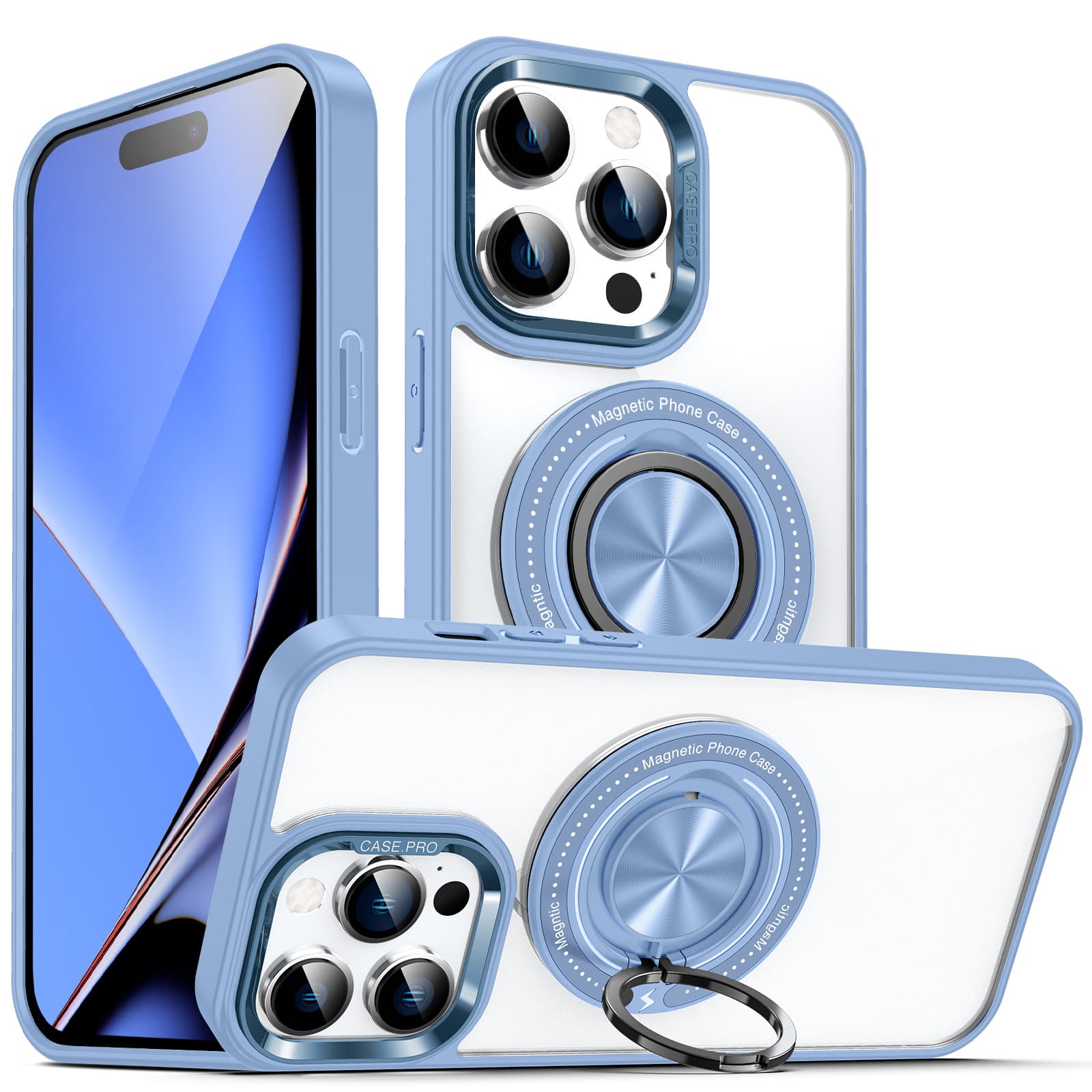 Cross-Border Rotating Ring Stand Magnetic Phone Case for iPhone 17 Pro Max, Compatible with Apple 16, Transparent 15, Drop-Proof