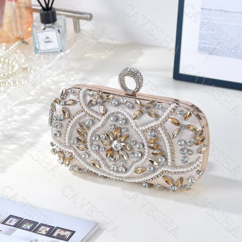 New Rhinestone Evening Bag Handmade Beaded Embroidery Evening Bag Rhinestone Ring Clasp Banquet Bag Evening Clutch