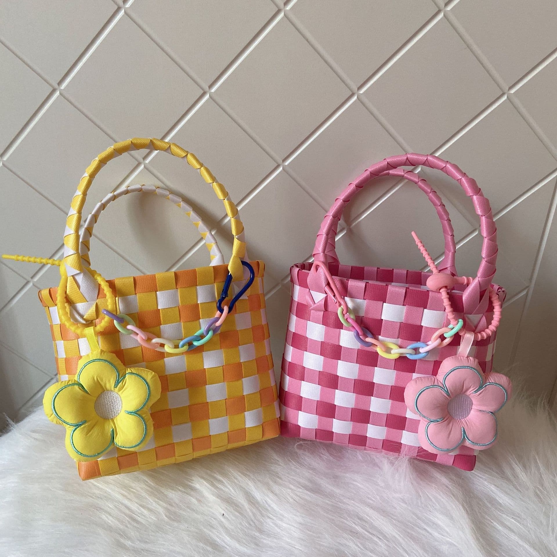 New plastic handbag, simple women's shopping bag, children's small square bag, summer beach bag, hand-woven bag