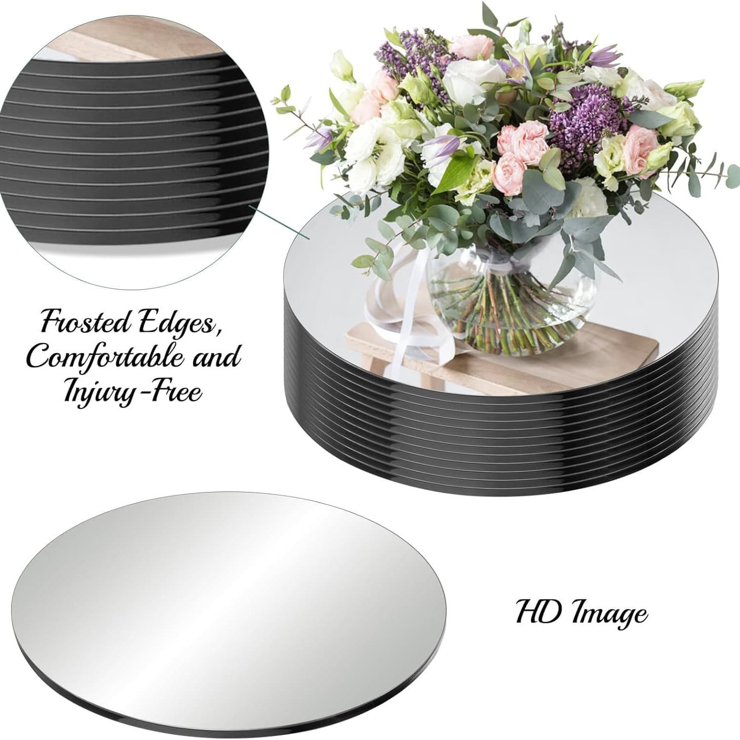 12-inch Silver Round Mirror Table Centerpiece, Tray Plate, Wedding Decoration Party Mirror