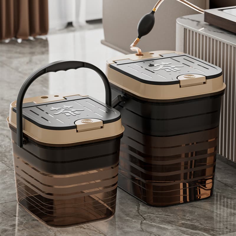 Transparent Pop-Up Lid Tea Water Wastewater Bucket, Tea Set and Table Accessory for Brewing, Tea Table Drainage Bucket, Tea Dregs Container