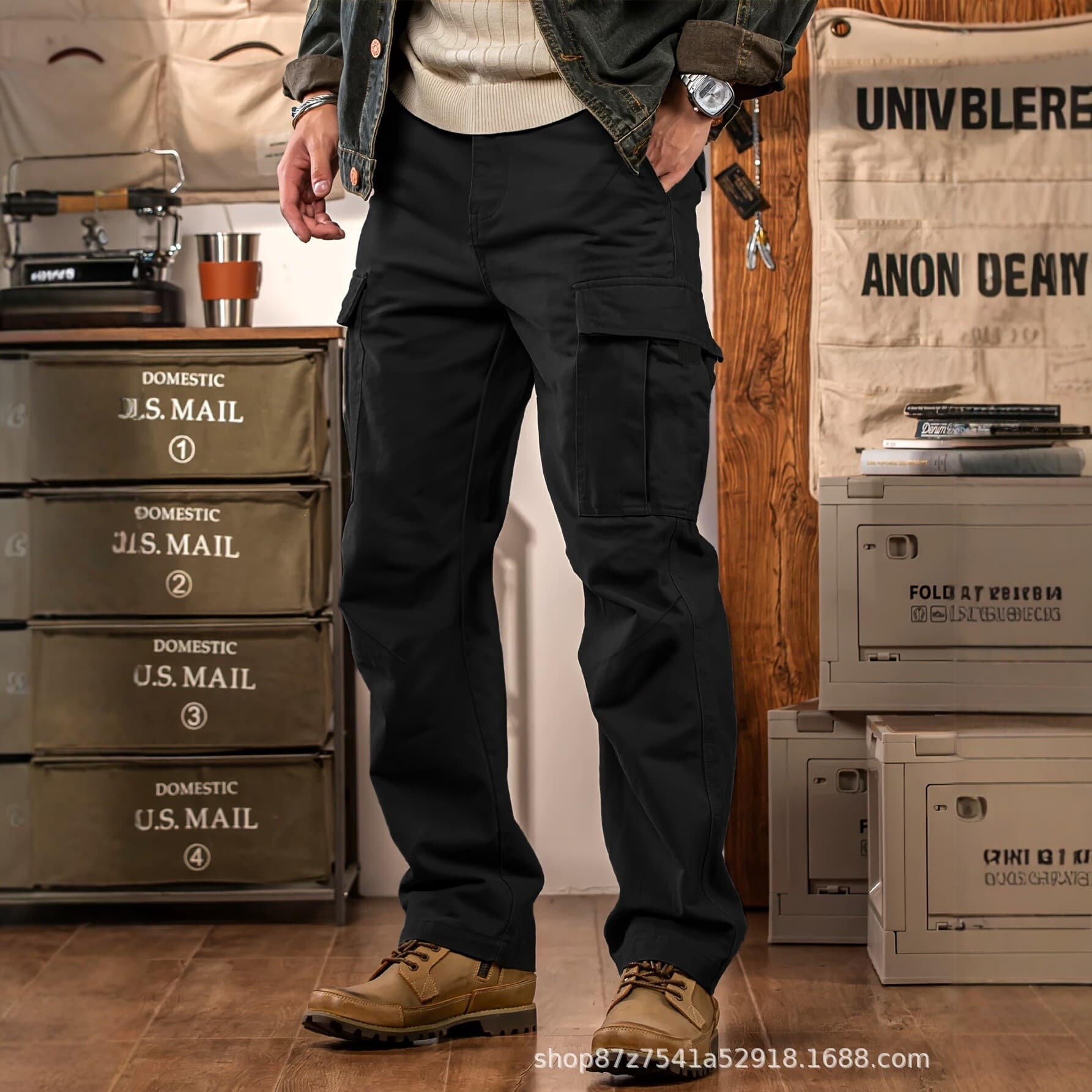 Cross-border Special Edition Young Men's Plus Size Cargo Pants Trendy Streetwear Functional Tactical Pants Straight Leg Multi-Pocket Long Pants
