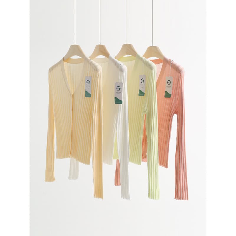 Candy Color Sunscreen Shirt Lyocell Tencel Spring and Summer V-Neck Pit Knitted Cardigan Thin Slimming Top 35251