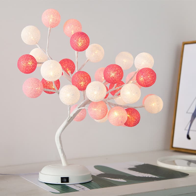 DIY Night Light Colorful Flash String Light Cotton Ball Tree Lamp Bedroom Decorative Table Lamp Creative Gift for Friends