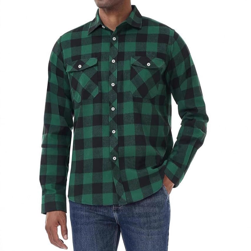 Amazon classic plaid shirt men's hot style men's personalized long-sleeved lapel shirt casual jacket shirt export