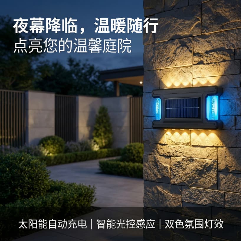 Solar Fence Wall Light Garden Balcony Wall Washing Light Villa Waterproof Convex Lens Human Sensor Solar Street Light