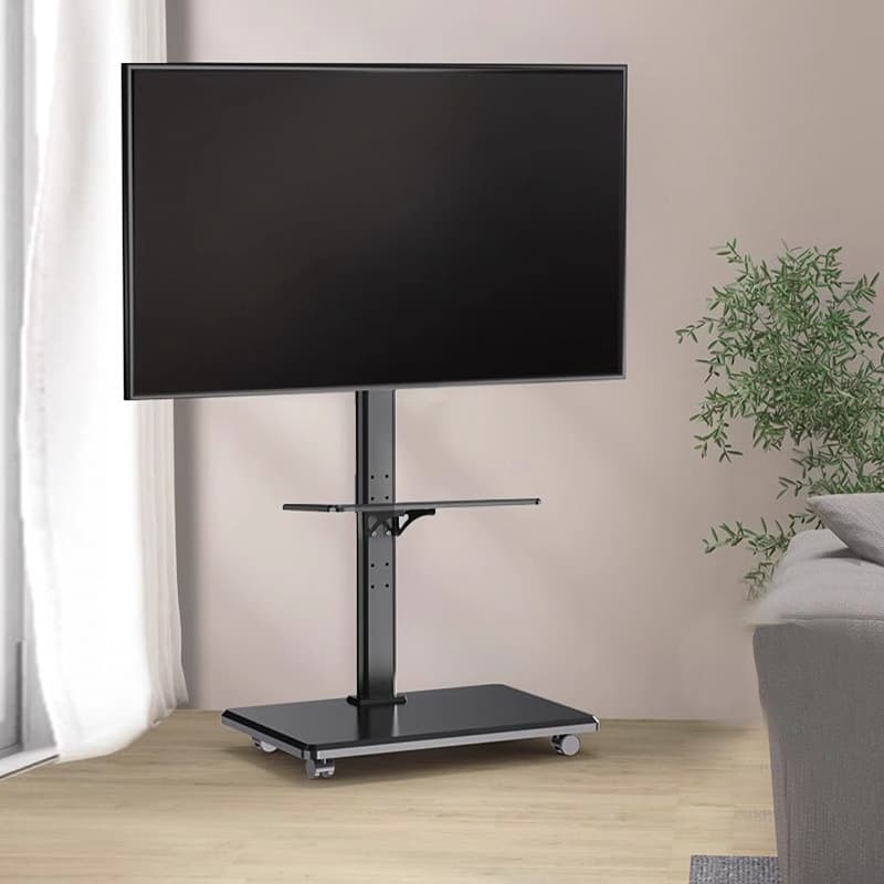 Universal Wooden Artistic Tv Stand Mobile Wheels Floor Mounted Bracket For 55/65/70 Inch Tvs Integrated Machine Cart