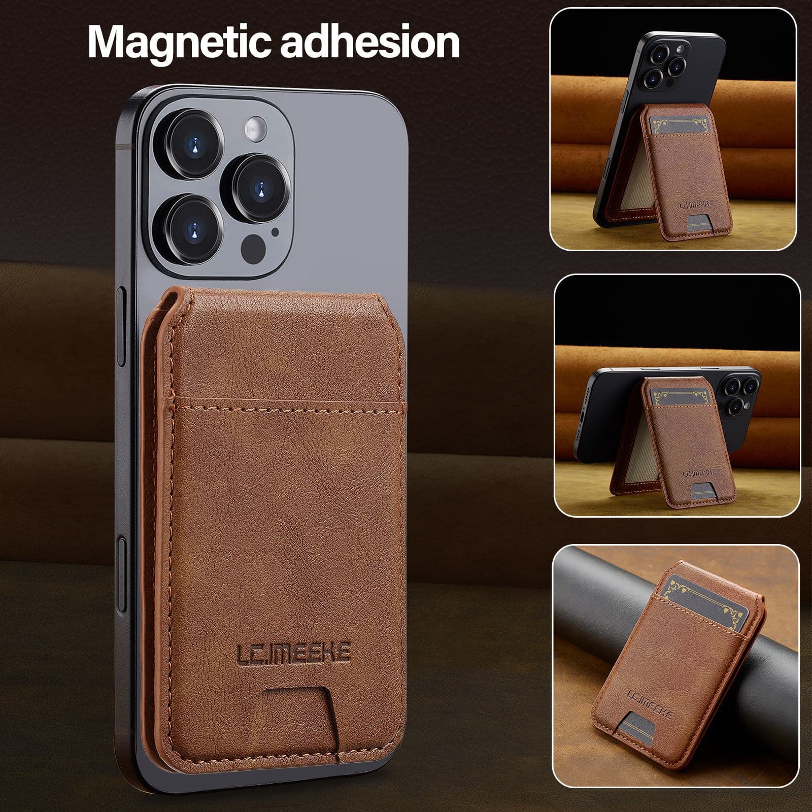 Compatible with iPhone 17, iPhone 16, 15 MagSafe Wallet Magnetic 14 Card Holder Leather PU Strong Magnet Card Sleeve