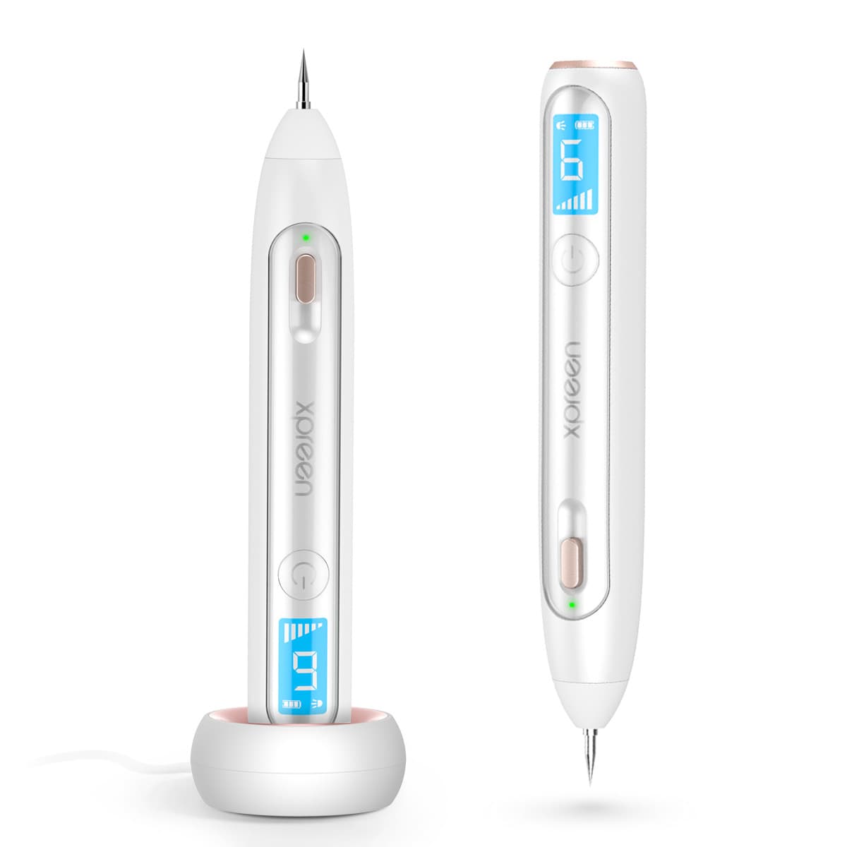 Wireless charging mole removal pen with base, suitable for facial freckle removal, laser treatment, beauty salon use, and home use.
