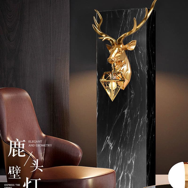 Lucky deer head wall lamp creative geometry living room background wall bedroom stairs porch hotel club engineering lamp decoration