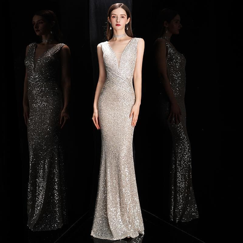 Champagne Evening Gown 2025 Spring Banquet Sequin Fishtail Slim Fit Sexy Long Dress Hostess Annual Meeting Evening Dress