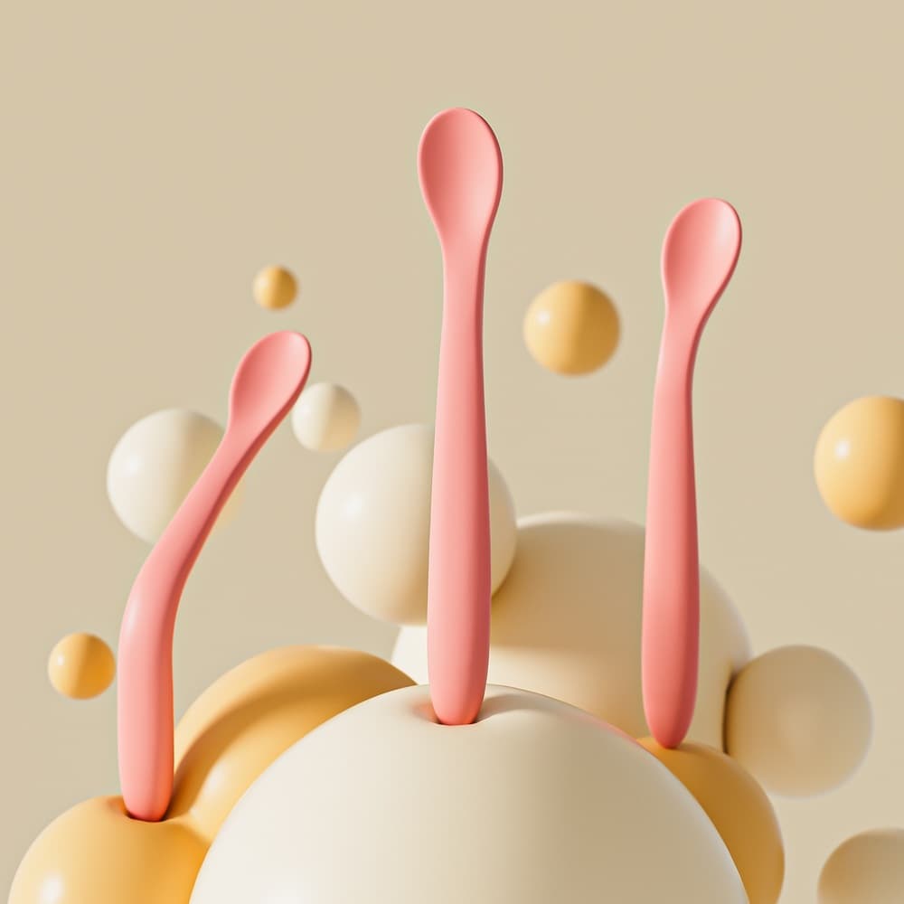 Wholesale food grade silicone long twist spoon children learning to eat training tableware infant feeding food supplement spoon