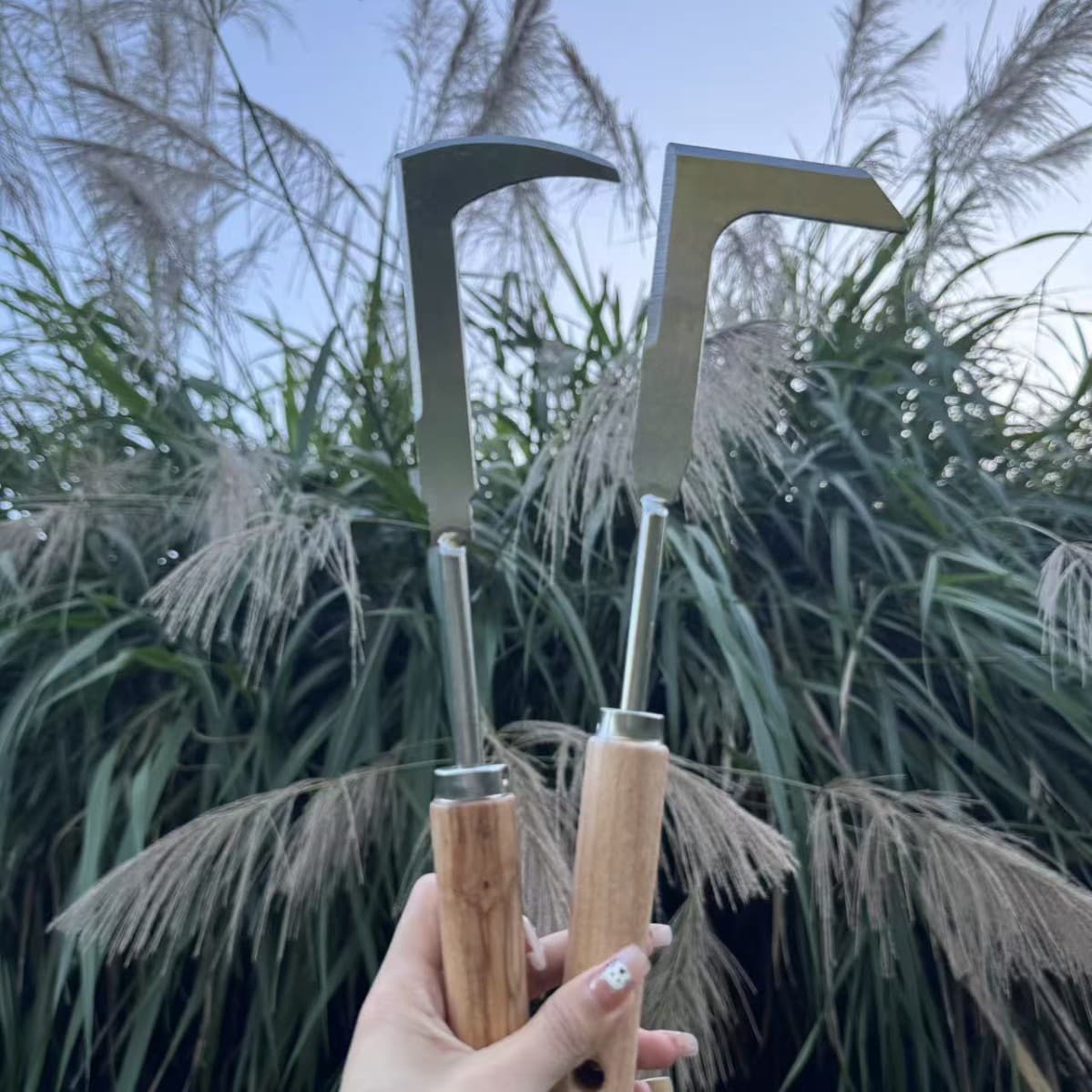 Gardening tools stainless steel wooden handle weeder gap hoe weed puller set weed knife garden weeding tool