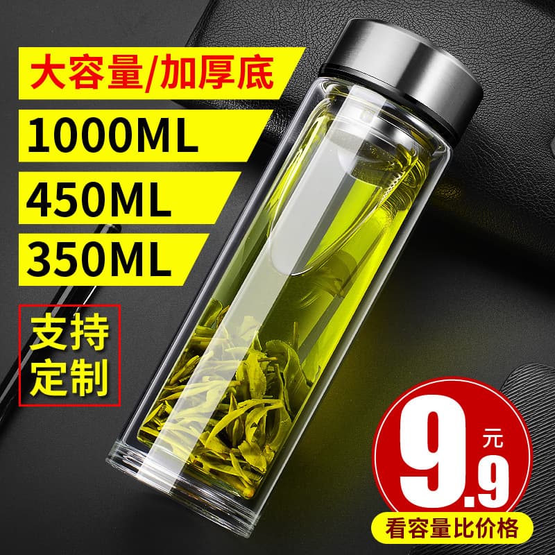 Borosilicate glass cup, high temperature resistant, double-layer glass cup wholesale, double-layer insulated glass tea cup, glass cup with custom printing